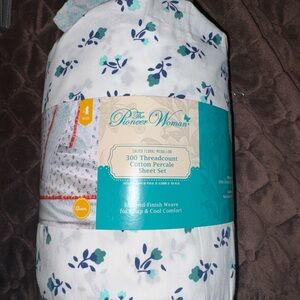 The Pioneer Woman White Sheet Set with Blue and Teal Floral Print